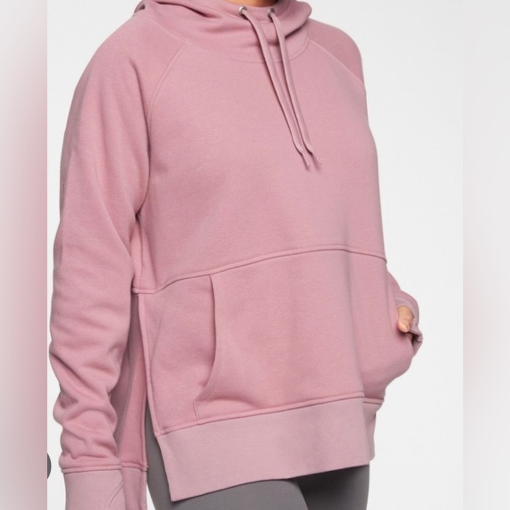 Athleta Cozy Karma Side Slit Fleece Lined Mauve Pink Hoodie Sweatshirt Size XS - Picture 1 of 8